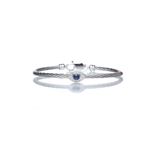 Evil Eye Bangle Bracelet With Sapphire and Diamonds