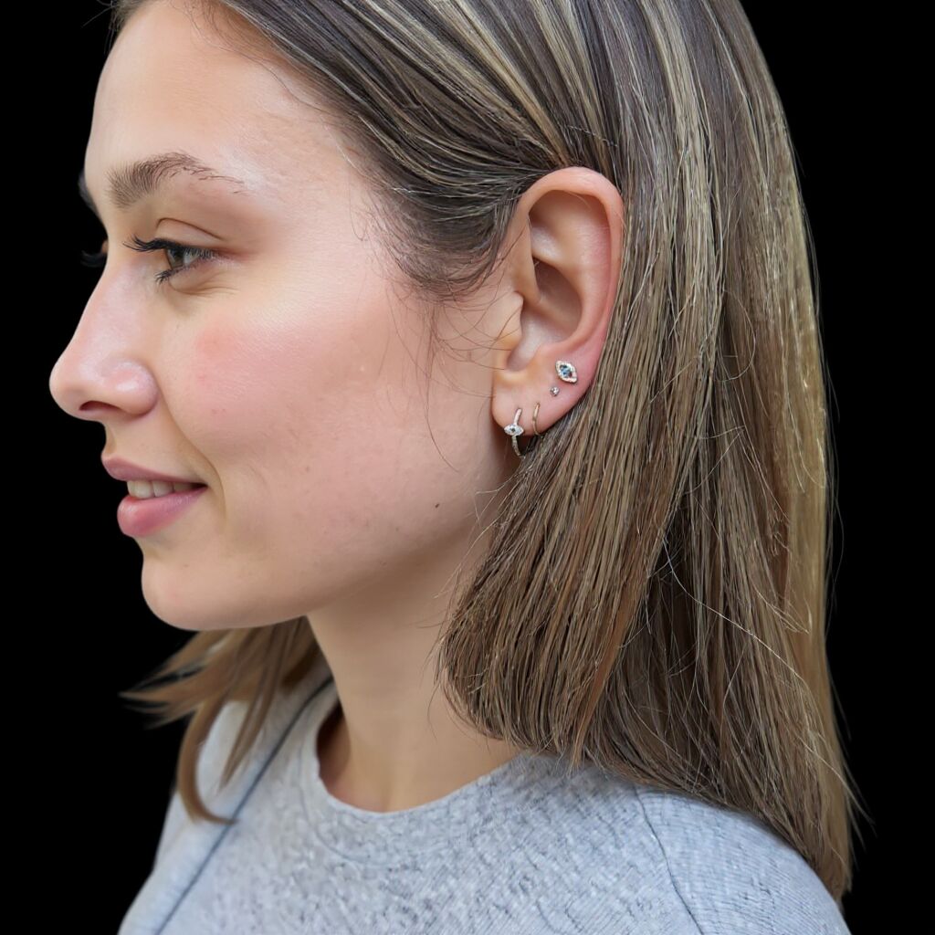 Evil Eye Diamond and Turquoise Earrings 14k Gold