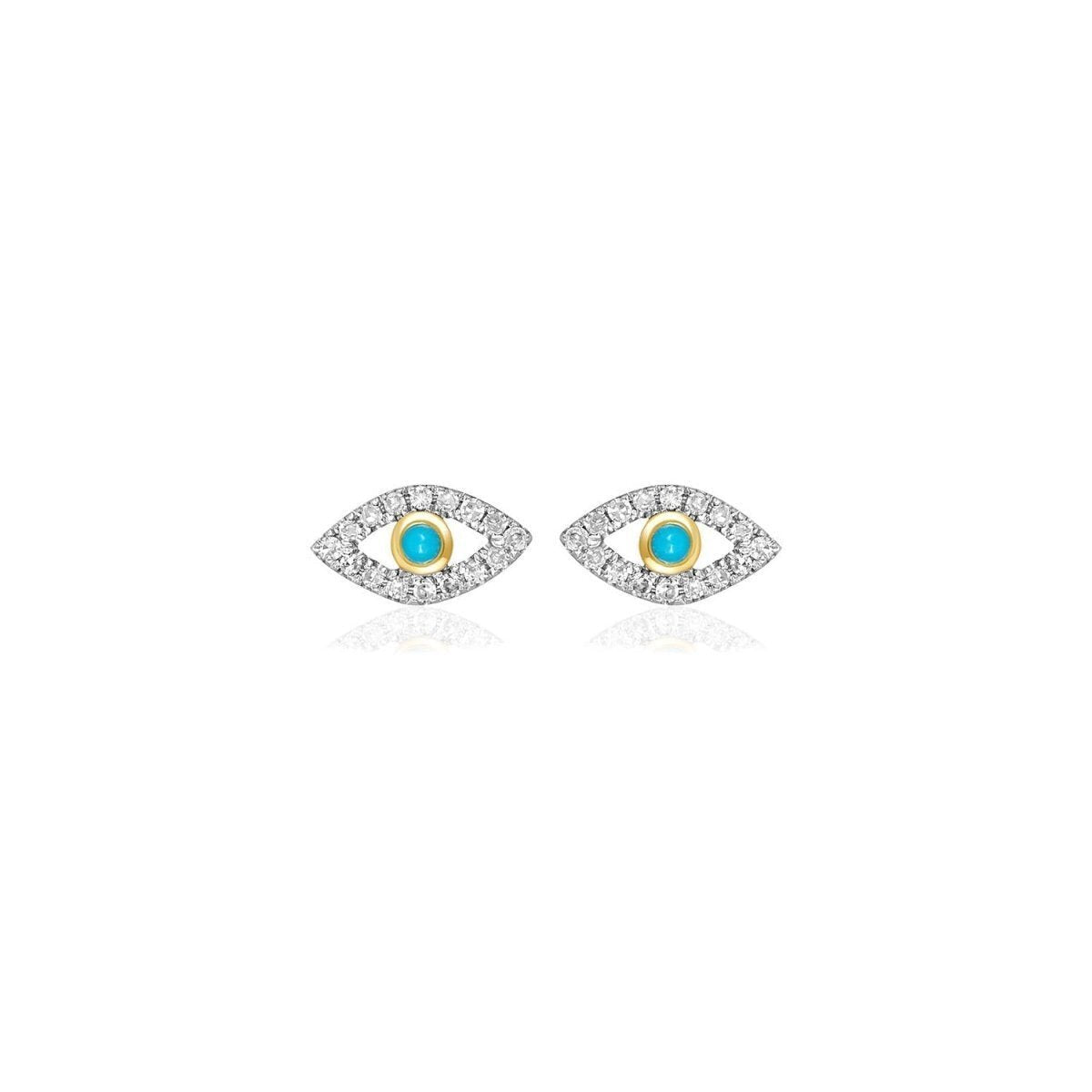 Evil Eye Diamond and Turquoise Earrings 14k Gold