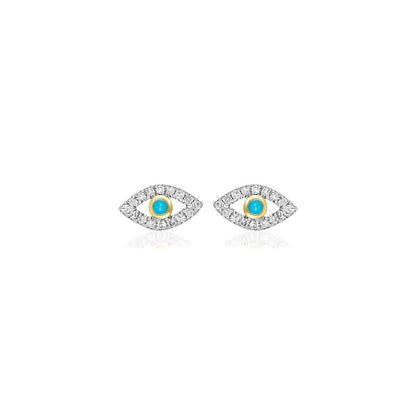 Evil Eye Diamond and Turquoise Earrings 14k Gold