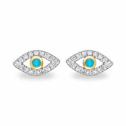 Evil Eye Diamond and Turquoise Earrings 14k Gold