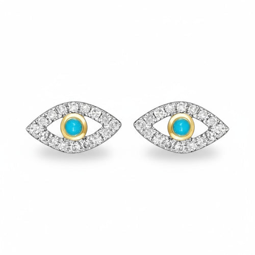Evil Eye Diamond and Turquoise Earrings 14k Gold