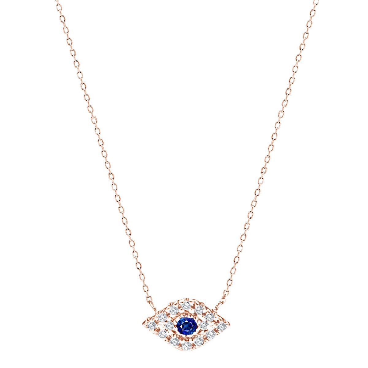 Evil Eye Diamond Necklace in Solid 14k White Gold, fine jewelry protection you will wear every day