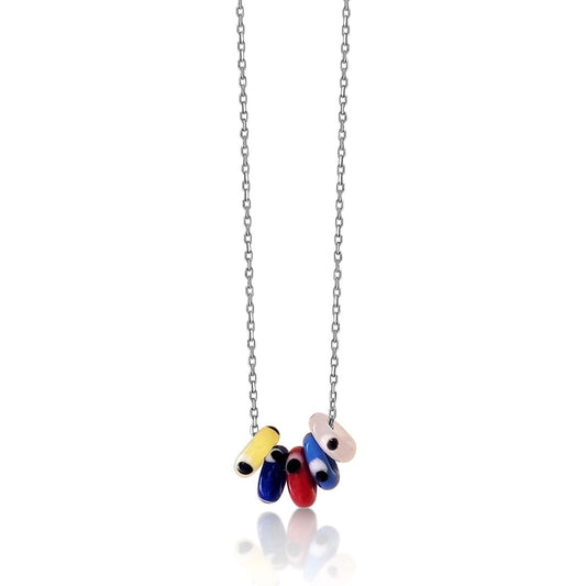 Evil eye glass bead necklace in multicolor with hand-painted design by Alef Bet