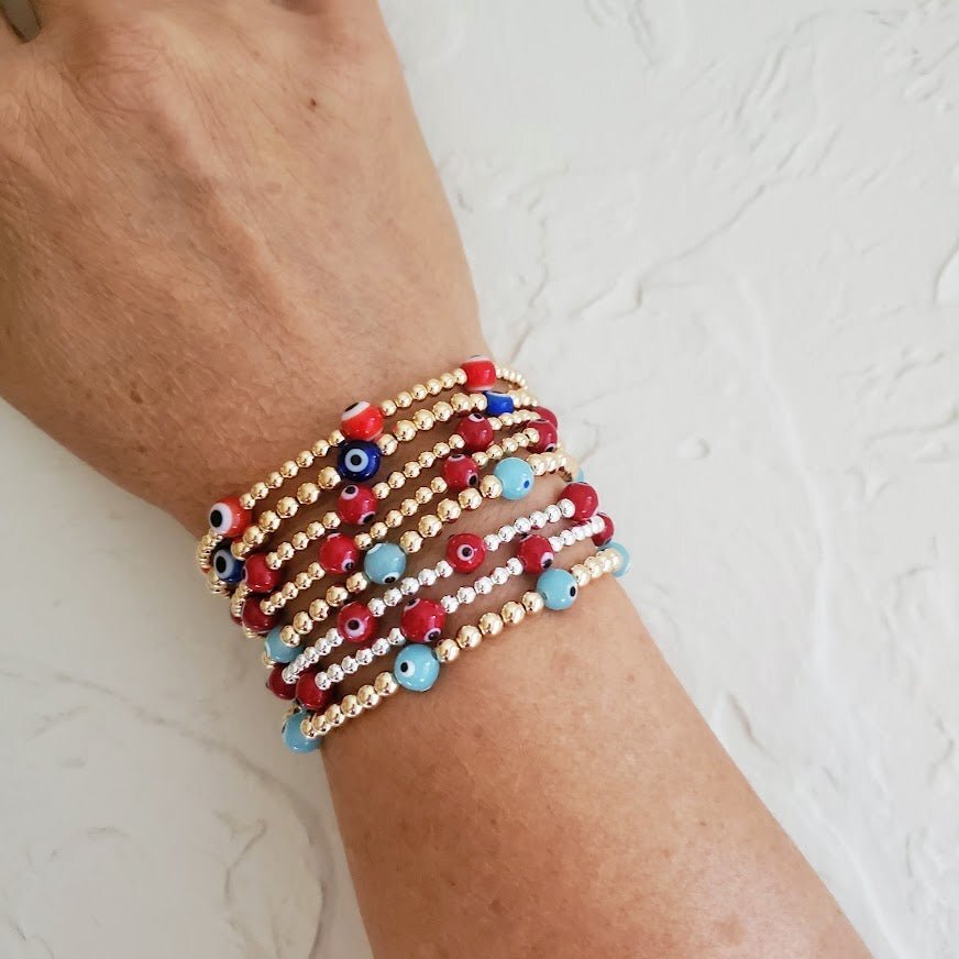 Evil Eye Red Bracelets on Small Beads