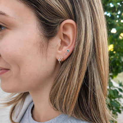 Evil Eye Sapphire and Diamond Earrings 14k Gold | White or Yellow Gold
