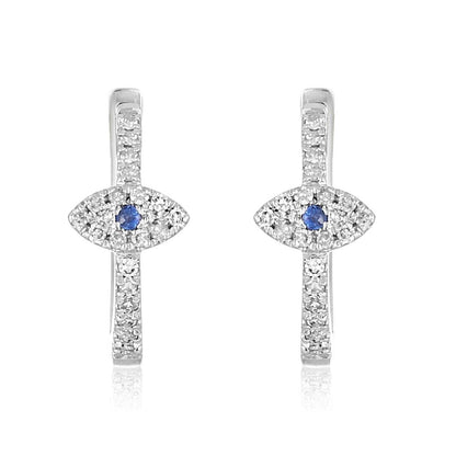 Evil eye stud earrings in 14k gold with sapphire and diamond halo by Alef Bet