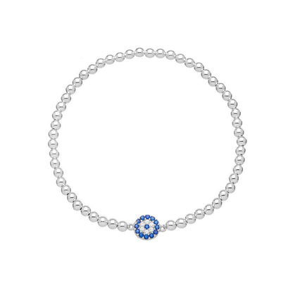 Evil Eye Sparkling Bead Bracelet in Sterling Silver