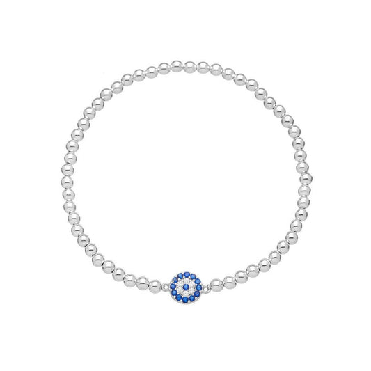 Evil Eye Sparkling Bead Bracelet in Sterling Silver