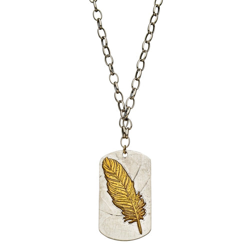 Feather Dog Tag Necklace | Alef Bet Jewelry by Paula