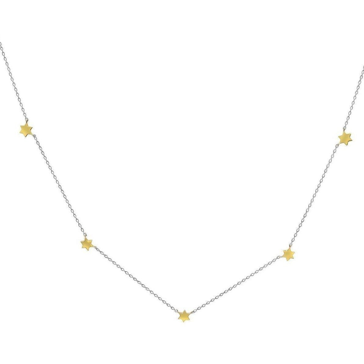 Five Star of David Necklace in Sterling Silver 925 with 14k Gold Plated Stars, faith layered beautifully on one chain