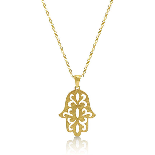 Floral Hamsa Necklace in Sterling Silver 925 with Cutwork Detail, handcrafted artisan protection for the woman who wears meaning