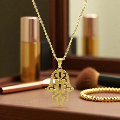 Floral Hamsa Necklace with Chain