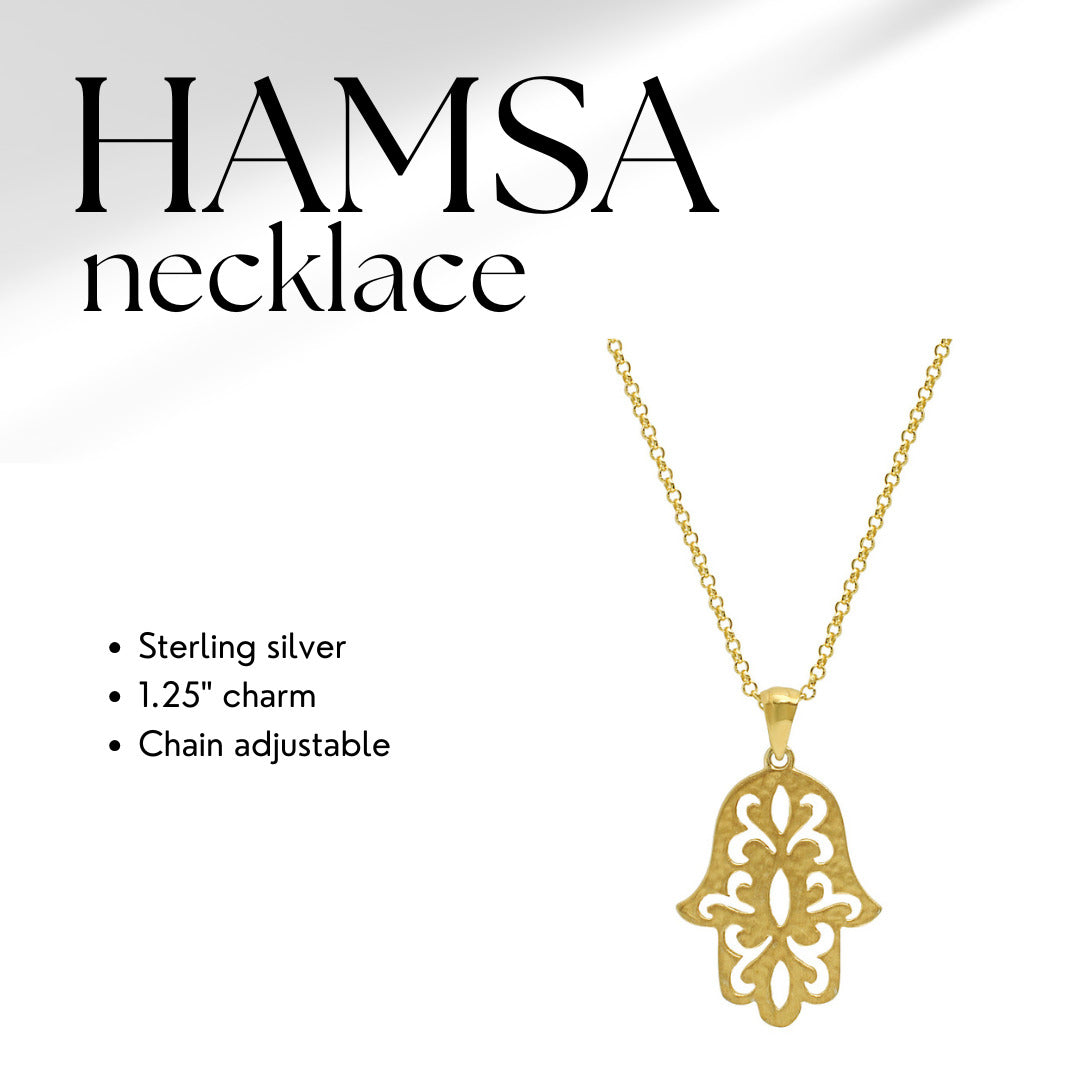 Floral Hamsa Necklace with Chain