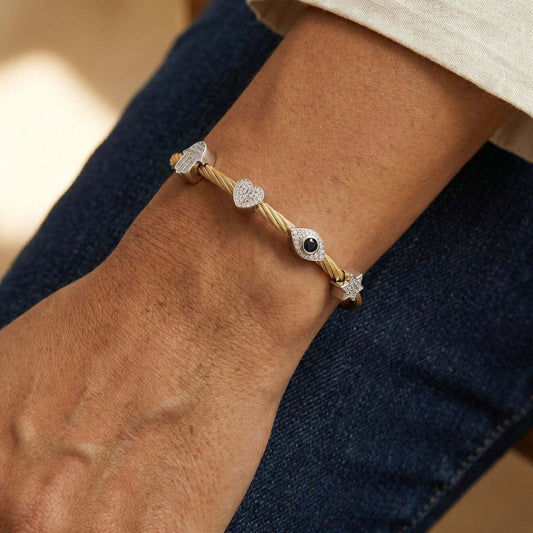 Four Blessings in One, the Hamsa and Evil Eye Multi Charm Bangle Bracelet