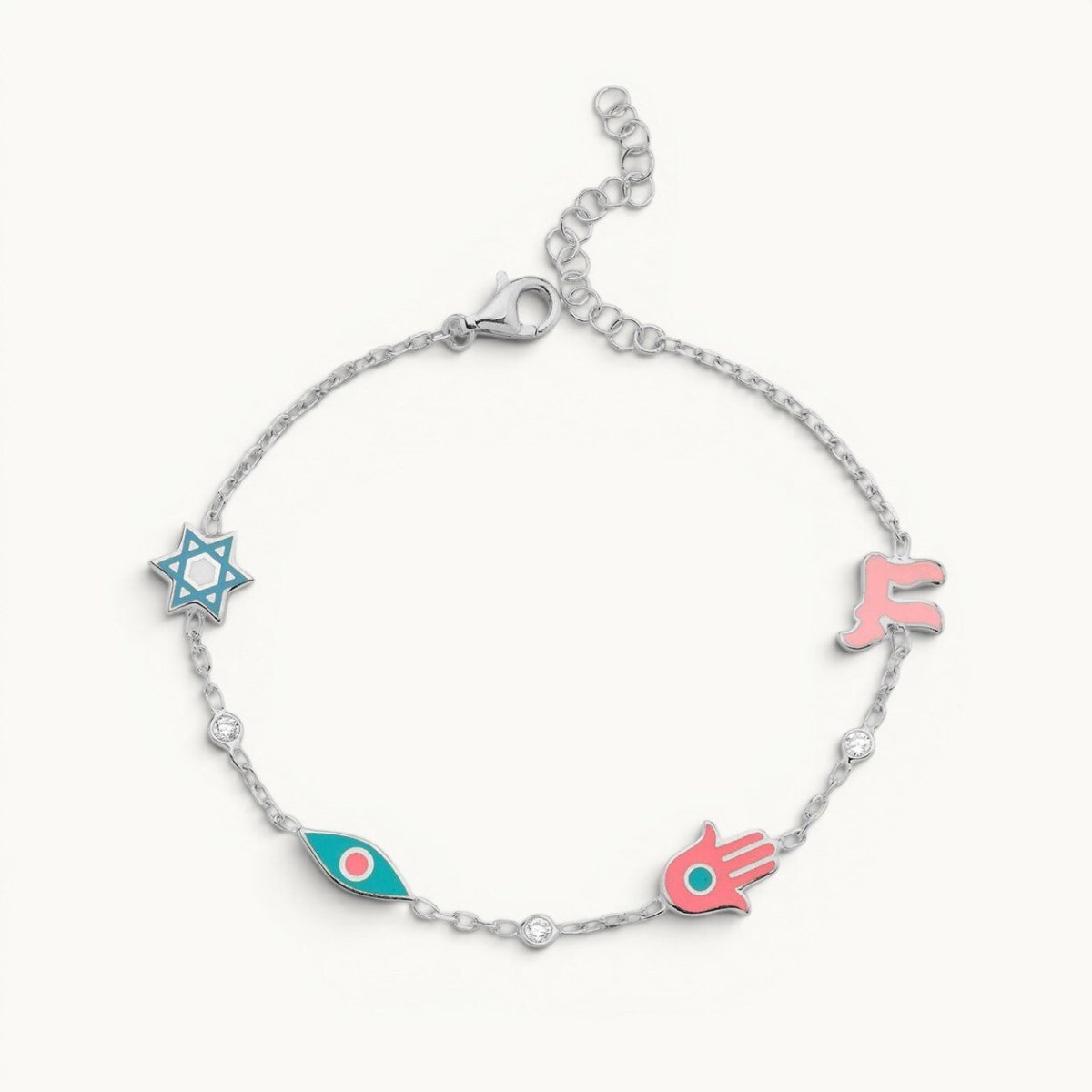 Four Symbolic Bracelet | Chai, Hamsa, Evil Eye, Star of David