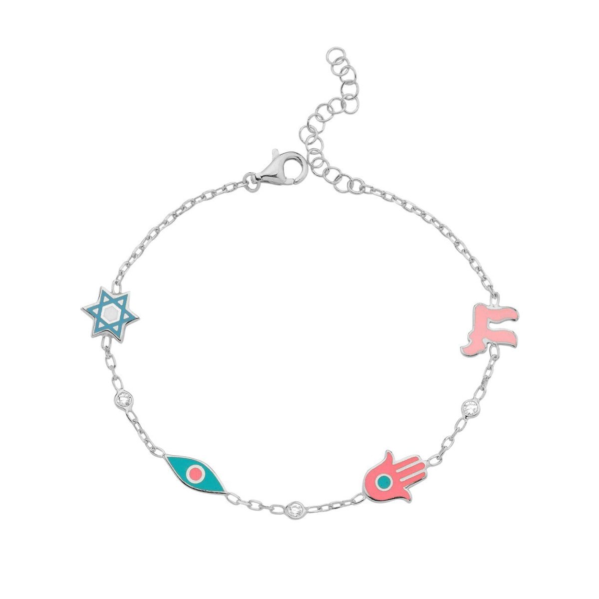 Four Symbolic Bracelet | Chai, Hamsa, Evil Eye, Star of David
