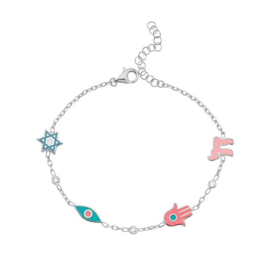Four Symbolic Bracelet | Chai, Hamsa, Evil Eye, Star of David