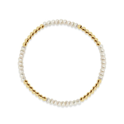 Freshwater pearl and bead bracelet in mixed metal with baroque pearl center by Alef Bet