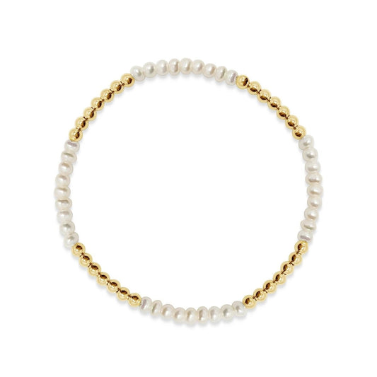Freshwater pearl and bead bracelet in silver with layered pearl strands by Alef Bet