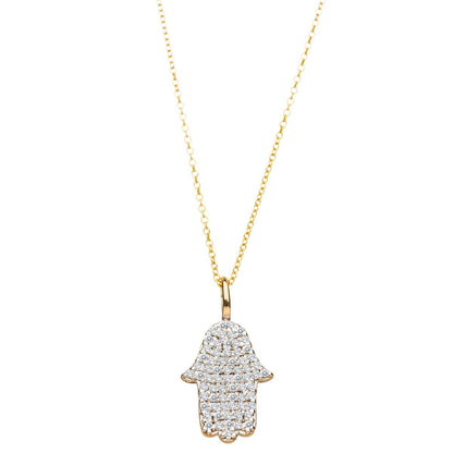 Full Pave Diamond Hamsa Hand Necklace in Solid 14k Gold