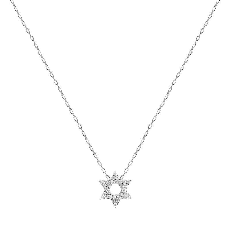 Full Pave Star of David Necklace Sterling Silver 3/8" | Alef Bet