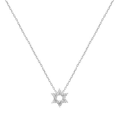 Full Pave Star of David Necklace Sterling Silver 3/8" | Alef Bet