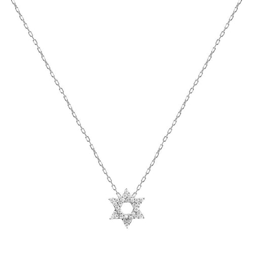 Full Pave Star of David Necklace Sterling Silver 3/8" | Alef Bet
