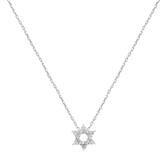Full Pave Star of David Necklace Sterling Silver 3/8" | Alef Bet