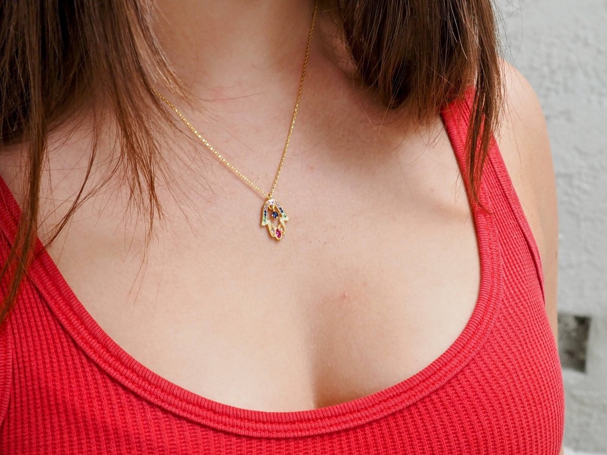 Gemstone Hamsa Pendant in Gold