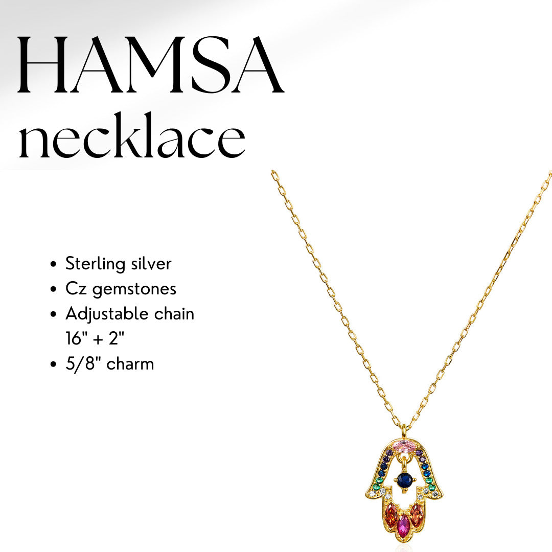 Gemstone Hamsa Pendant in Gold