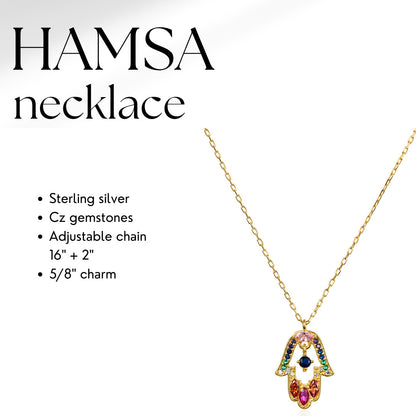 Gemstone Hamsa Pendant in Gold