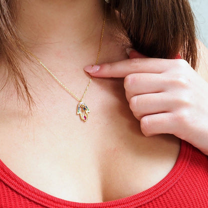 Gemstone Hamsa Pendant in Gold
