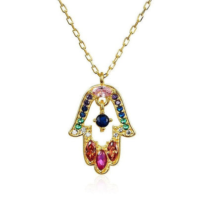 Gemstone Hamsa Pendant in Gold