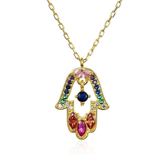 Gemstone Hamsa Pendant in Gold