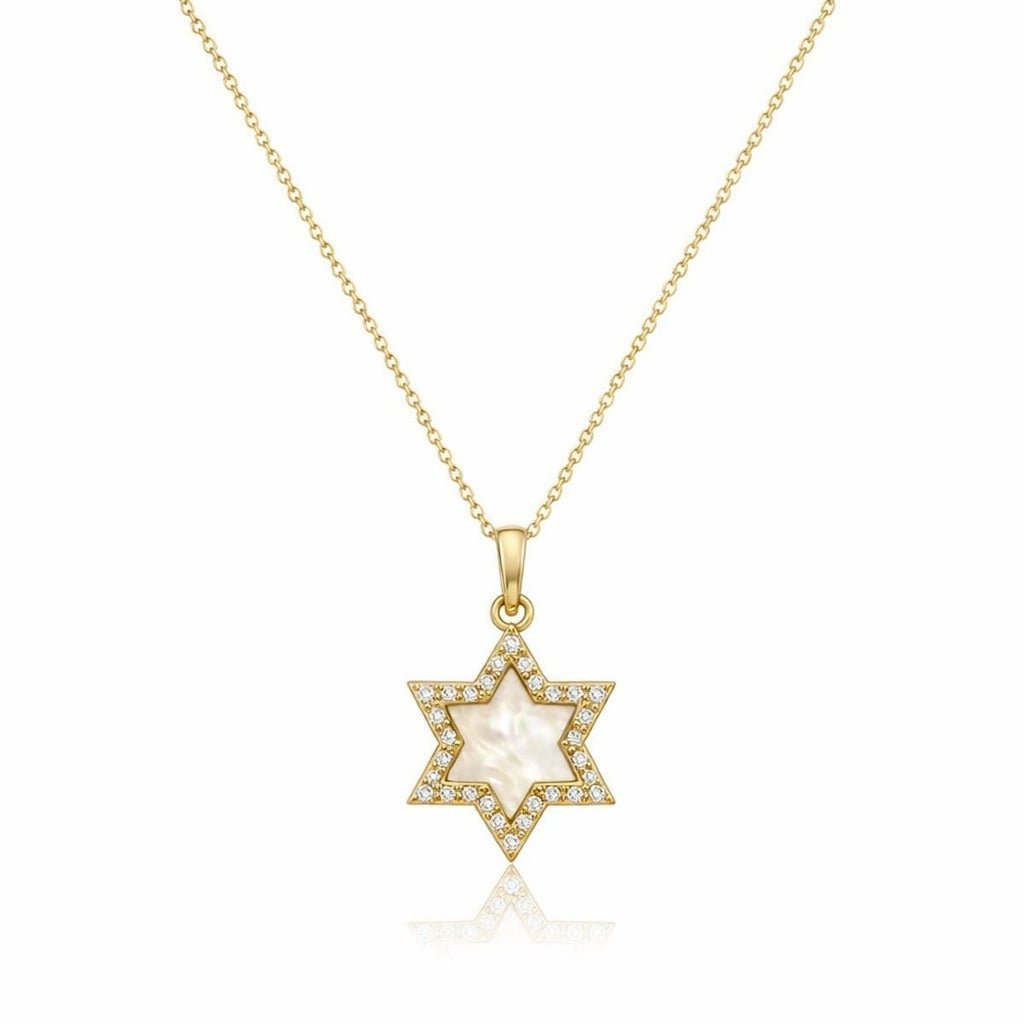 Gemstone Star of David and Diamond Necklace in 14k Gold