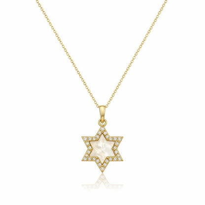 Gemstone Star of David and Diamond Necklace in 14k Gold