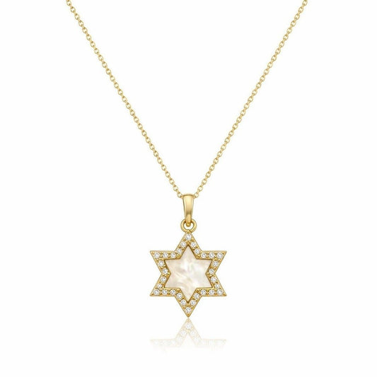 Gemstone Star of David and Diamond Necklace in 14k Gold