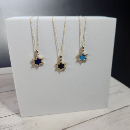 Gemstone Star of David and Diamond Necklace in 14k Gold