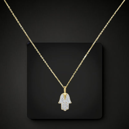 Gold Hamsa and Diamond Pendant