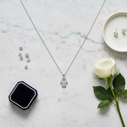 Gold Hamsa and Diamond Pendant