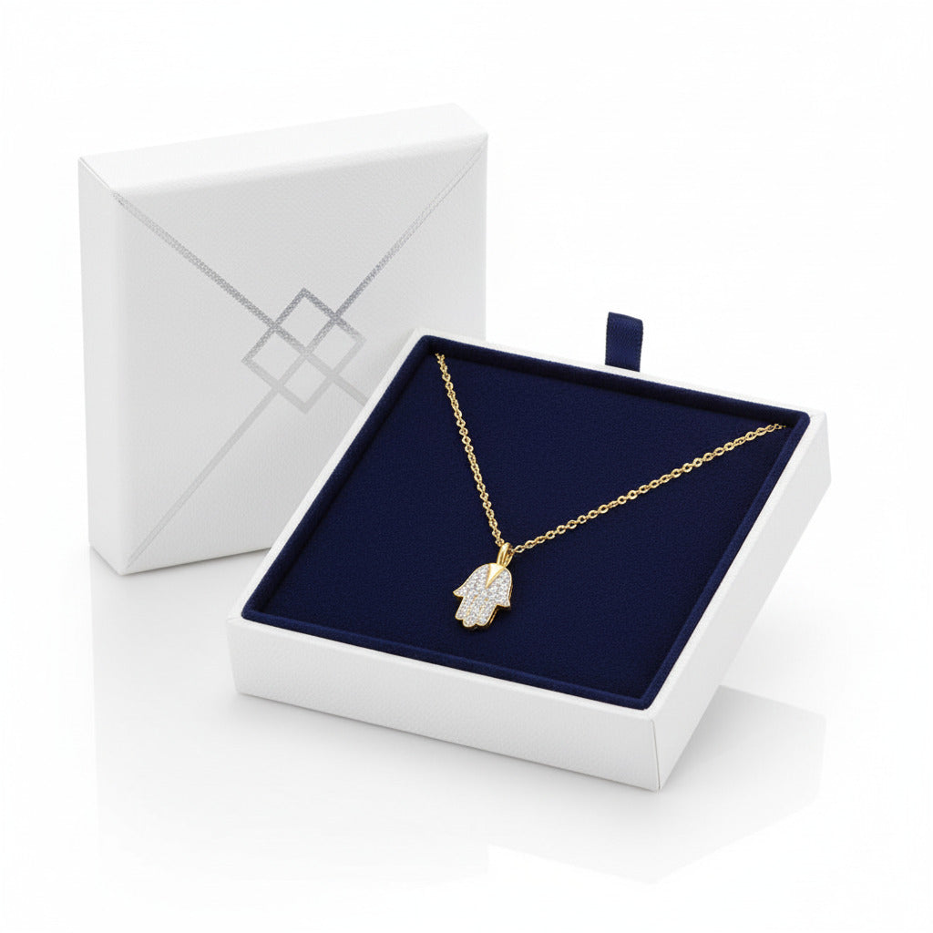 Gold Hamsa and Diamond Pendant