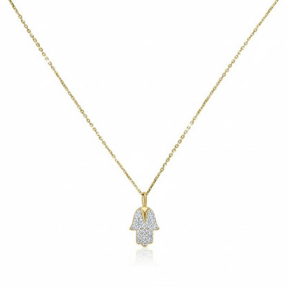 Gold Hamsa and Diamond Pendant