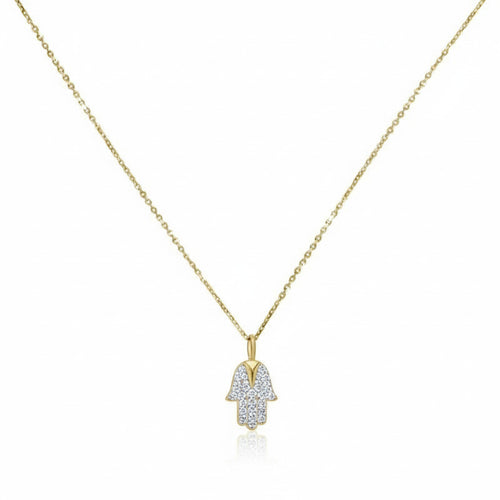 Gold Hamsa and Diamond Pendant