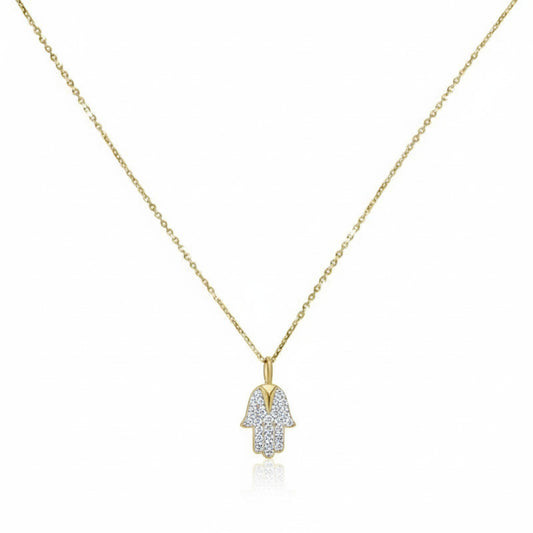 Gold Hamsa and Diamond Pendant