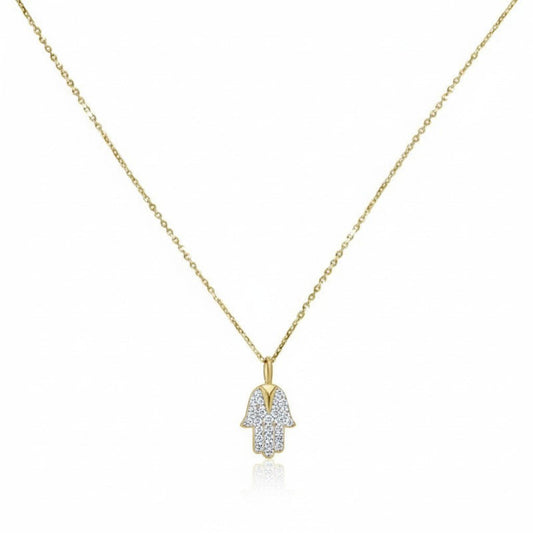 Gold Hamsa and Diamond Pendant