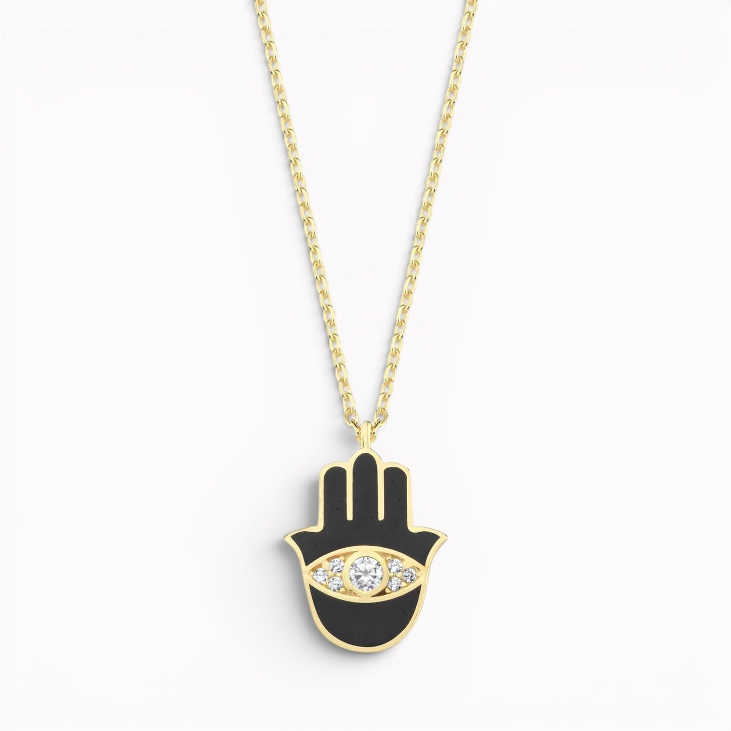 Hamsa pendant necklace in blackened sterling silver with pave-set cubic zirconia by Alef Bet