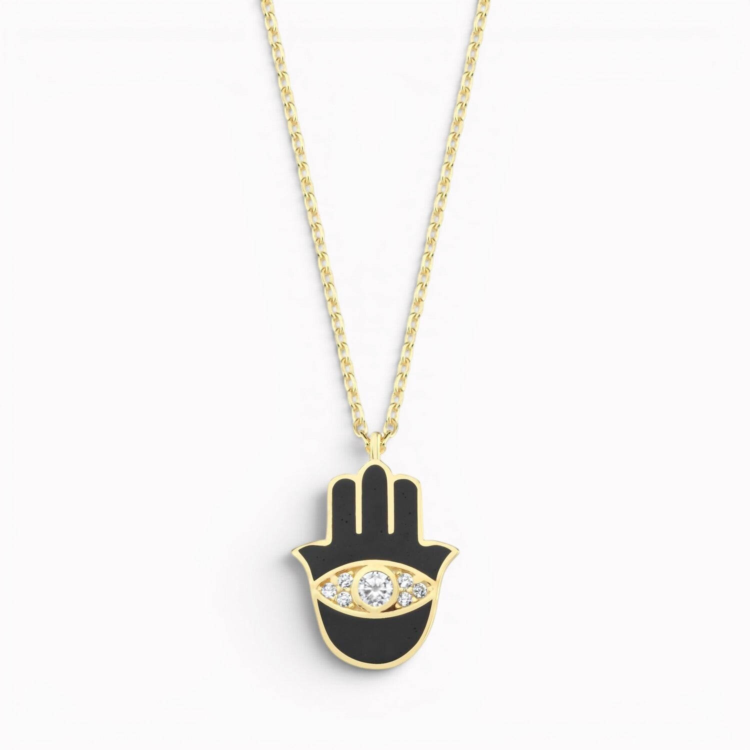 Hamsa pendant necklace in blackened sterling silver with pave-set cubic zirconia by Alef Bet