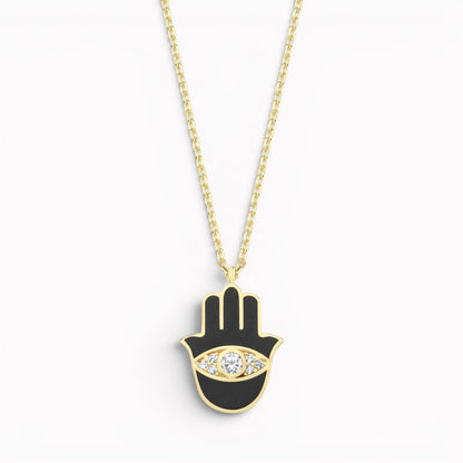 Hamsa pendant necklace in blackened sterling silver with pave-set cubic zirconia by Alef Bet