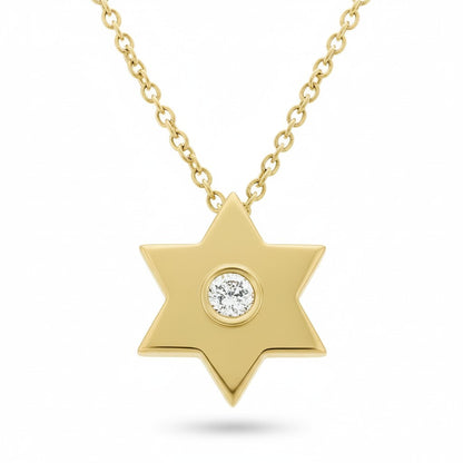 Gold Jewish Star Necklace with Single Diamond